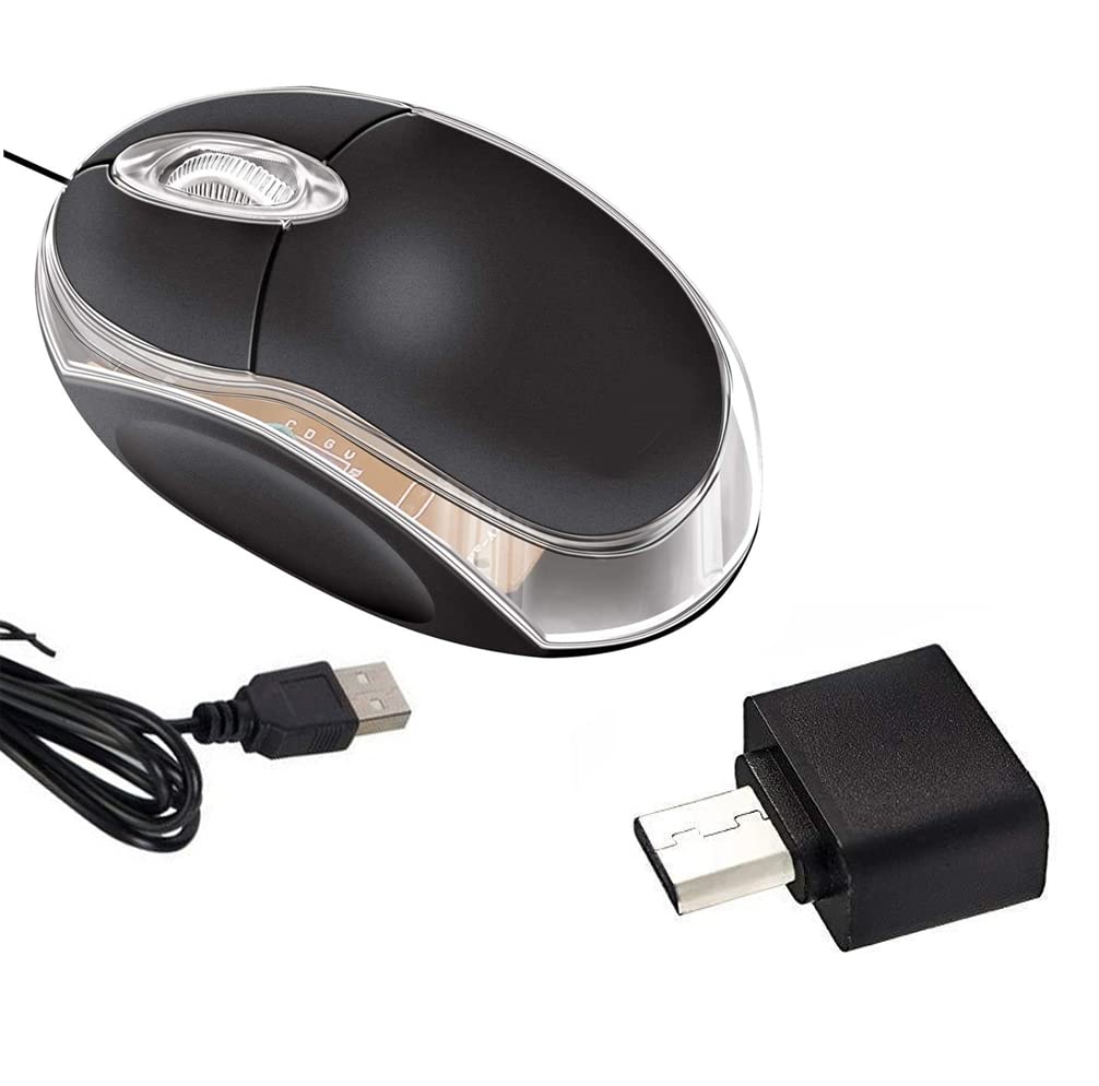 Wired USB Optical Mouse with Ergonomic Build, 1000 DPI Plug & Play for Mobiles, Laptop, LCD, CCTV, PC, etc. with Micro USB OTG to USB 2.0 Android Supported - (Multicolour)-image-32