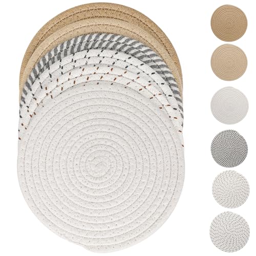 7.5inch Trivets Mats Set for Hot Dishes pots & Pans,6 Thick Heat Resistant Hot Pads Pot Holders for Kitchen Countertops & Table,Home Essentials Large Anti Stain Hot Pads Plate Mats for Hot pots & Pans