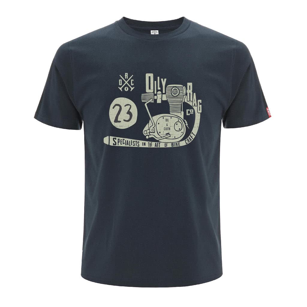 Oily RagCo Motorcycle Engine T-Shirt - Denim Blue - Urban Style Collection