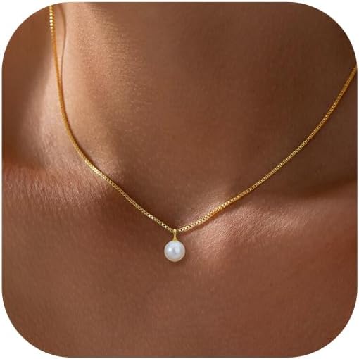 Collar de perlas de oro para mujer de moda, gargantilla de cadena de caja chapada en oro simple de 14 quilates, collar de encanto delicado