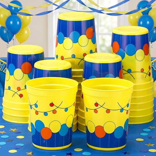 Bokon 24 Pcs Blue and Yellow Cartoon Party Supplies Reusable Plastic Cups