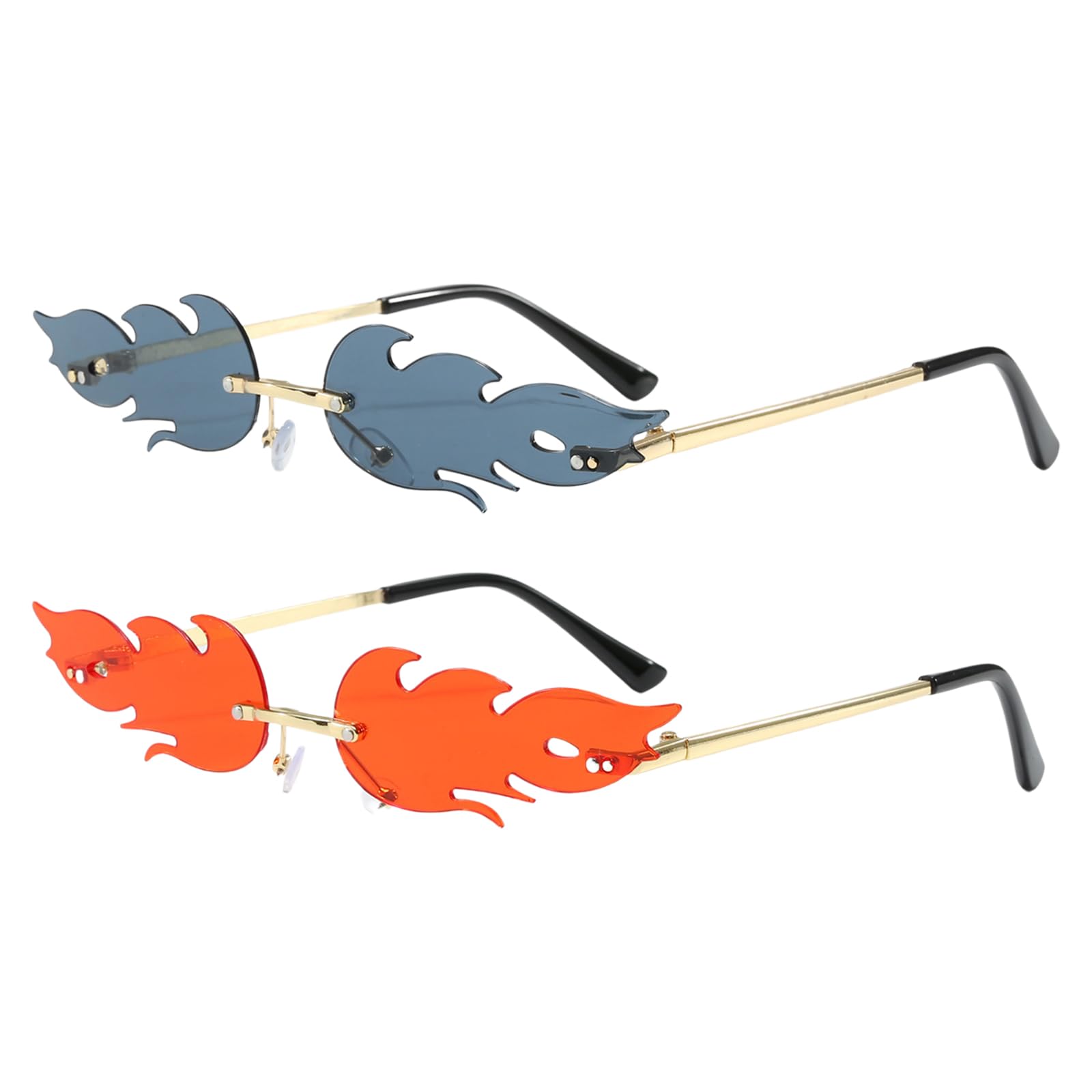 2 works Flame Shaped Funny Sunglasses Novelty Glasses Rave Glasses Outdoor Vacation Fire Shaped Funky Fancy Dress Eyewear Cosplay Costume Parties Photo Props Festival Accessories for Adults