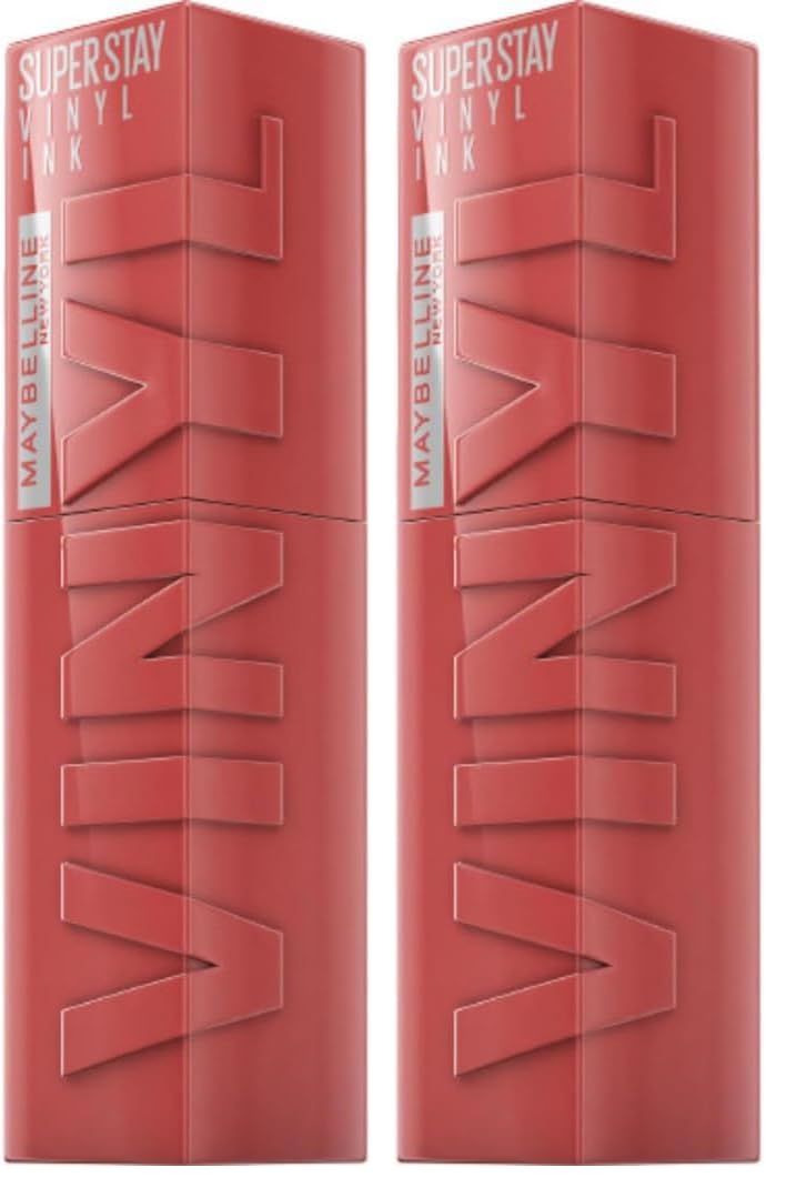 Maybelline New York Lip Colour, Smudge-free, Long Lasting up to 16h, Liquid Lipstick, Shine Finish, SuperStay Vinyl Ink, 15 Peachy (Pack of 2)