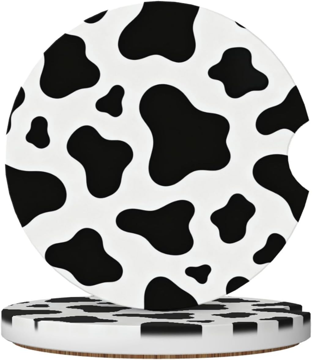 Cow Print 2 Pack Car Cup Holder Coasters Ceramic Drink Coasters