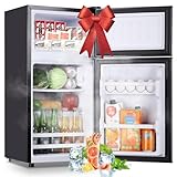 DEMULLER Mini Fridge with Double Doors Small Refrigerator with Separate Freezer & 7 Adjustable Temperature Control, Tiny Size & Personal Fridge Ideal for Office Apartment Dorm Dark Grey