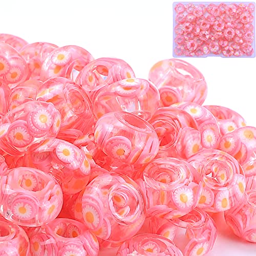 AIPRIDY - AIPRIDY Girls' Lucky Beads Lover Amber Beads, Big Hole Spacer Beads European Craft Beads for DIY Charms Bracelet Jewelry Making (Rose red)