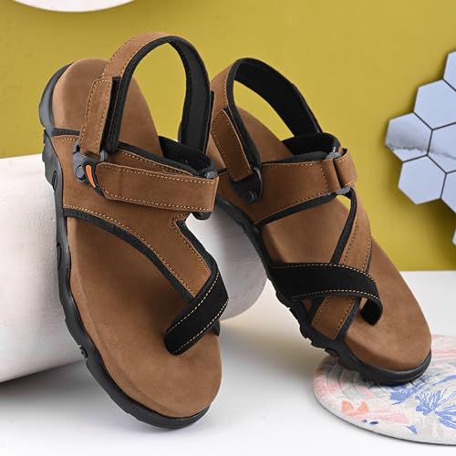 Image of Centrino Men's Sandals | Stylish Strap Sandal with Grip Insole | Adjustable Velcro Strap | Cushioned Footbed | Rubber Sole| Comfortable Casual Footwear for Office, Travel & Walking (9584)