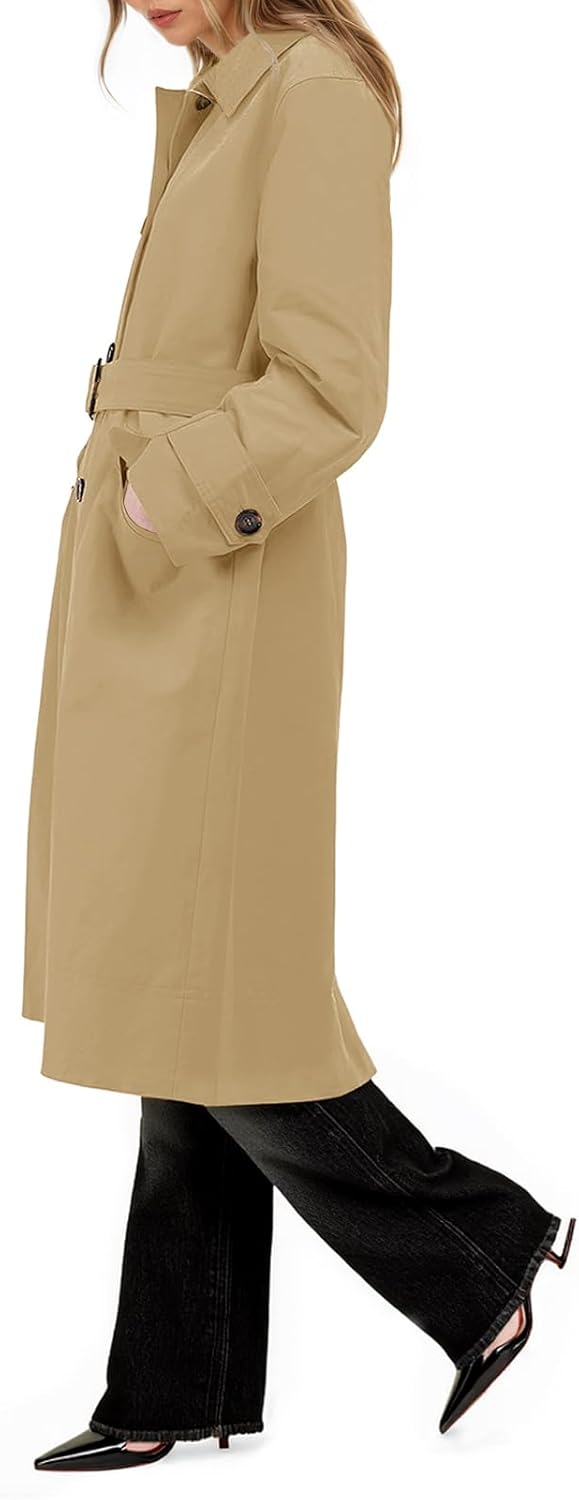 Tankaneo Womens Trench Coats Single Breasted Long Windproof Overcoat with Pockets and Belt - Image 4