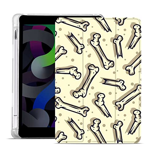 MAYCARI Cute Cartoon Bones iPad Air 4 Case with Pencil Holder, Support Auto Sleep/Wake