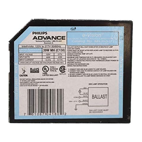 Advance IMH-39-G-LF Electronic MH Metal Halide Ballast, 1-Lamp, C130 39W, 120/277V Cover