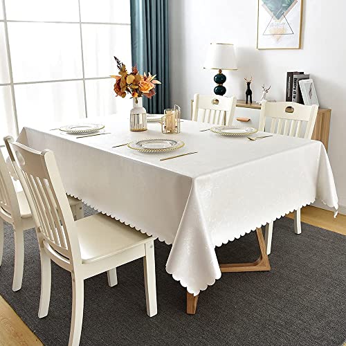 Image of Romanstile Waterproof Vinyl Tablecloth Rectangle, 60 x 144 Inch, Flower White
