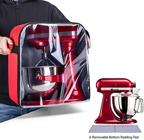 Luxja Kitchen Dust Cover, Dust Cover for Stand Mixer with a Bottom Padding Pad, Cover for Stand Mixer with Clear Front Panel (Fit for 4.3 Litre and 4.8 Litre), Red