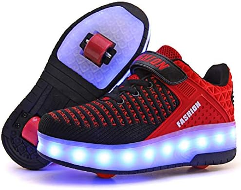 Ufatansy LED Shoes USB Charging Flashing Sneakers Light Up Roller Shoes Skates Sneakers with Wheels for Kids Girls Boys(4 M US =CN36, Double Wheel, Red)