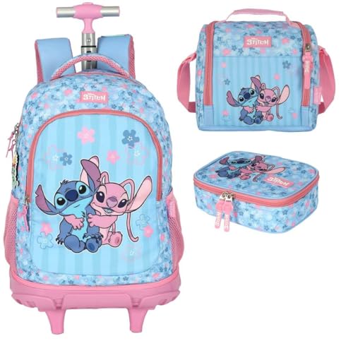 Mochila Stitch com Rodinhas Com Lancheira Térmica E Estojo MC50102SC Rosa