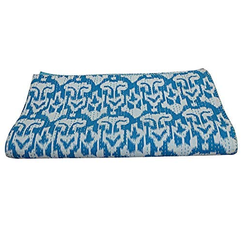 Couvre-lit indien réversible 100 % coton pour lit double Motif Ikat et bohémien Imprimé floral