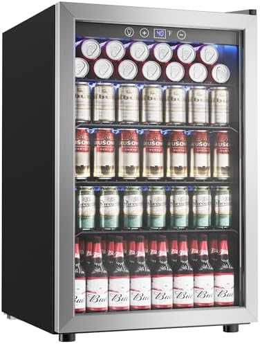 Icyglee 4.5 Cu.ft Beverage Refrigerator Cooler, 145 Can Mini Fridge with Digital Temperature Display for Soda Beer Wine, Freestanding beverage fridge with Adjustable Shelving for Home Office Bar