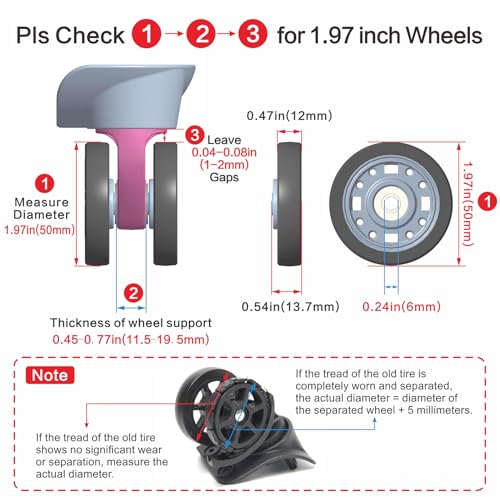 Luggage Wheels Replacement Kit 50mm x 12mm, Suitcase Replacement Wheels with Black Screws Axles Bearings, Repair Suitcase Caster Set for Trolley Bag Travel (8PCS)2