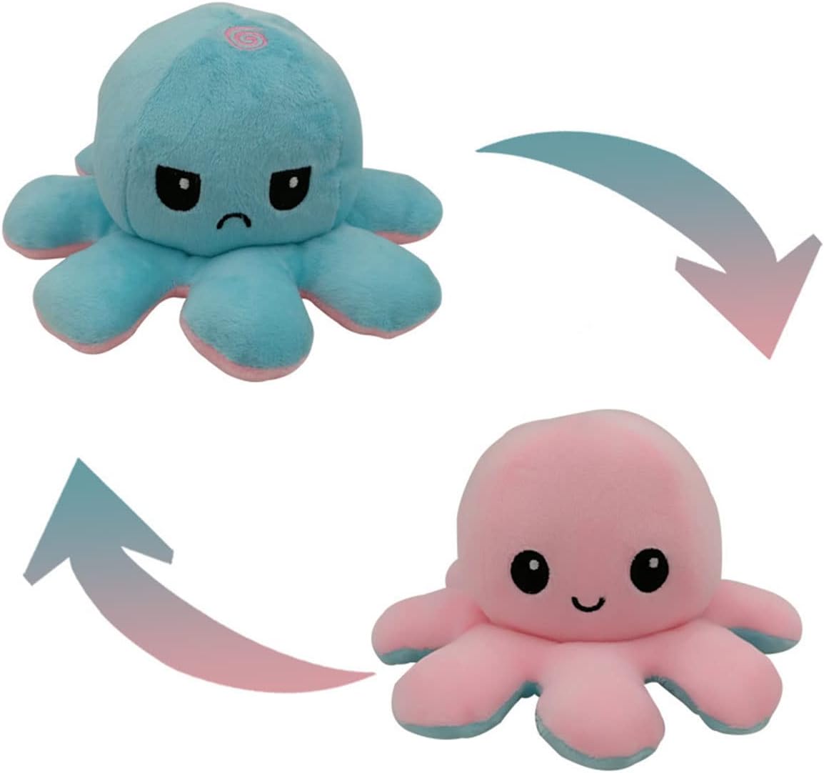 ALMEKAQUZ Reversible Octopus, Double-Sided flip Octopus Doll Plushie Cute Stuffed Animals, Mood Octopus for Kids and Adults (Pink+Blue)