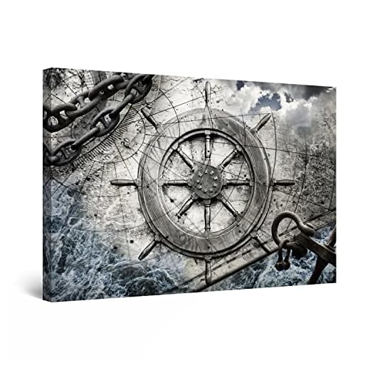 Startonight Cuadro Moderno en Lienzo para Salon - Viejo Timón - Pintura Abstracta Decoración Grande 80 x 120 cm