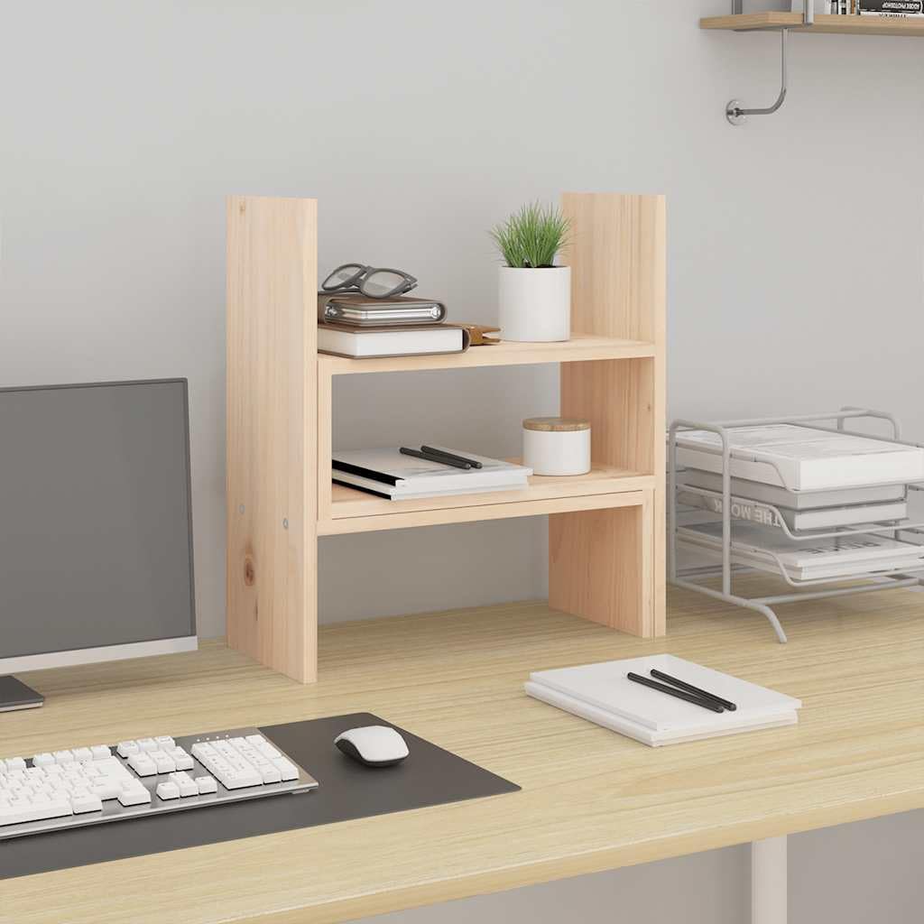 Supporto per monitor in legno di pino massiccio, 39-72 x 17 x 43 cm, regolabile in altezza, con ripiano e cassetto, supporto ergonomico per PC, per ufficio, casa, gaming e laptop