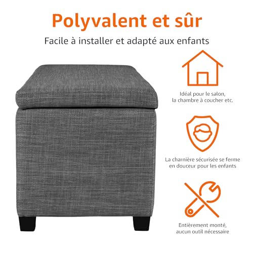 Banc d’entrée rembourré, rangement, charnière sécurité Amazon