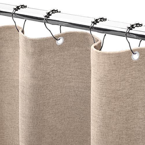 Awellife Stoff-Duschvorhang, Taupe Leinenstruktur, Polyestergewebe, Duschvorhang-Set mit 12 robusten Haken, einfaches Hoteltuch, neutrale Duschvorhänge für Badezimmer, 183 x 183 cm, Aprikose