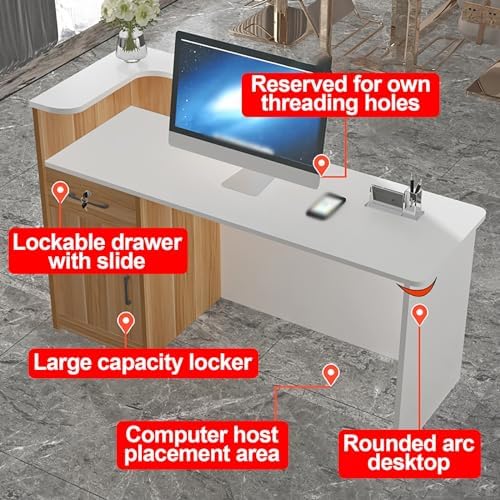 Modern Reception Counter Desk with Lockable Drawers - Large Checkout Table for Lobby, Beauty Salon & Retail Store - Stylish Front Counter for Office & Reception Room