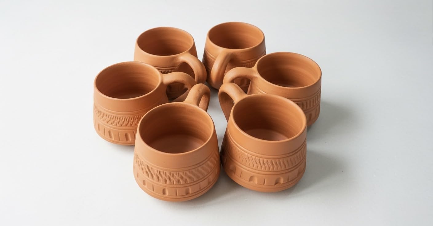 Buy Handmade Terracotta Tea Cup Set of 6 Kulhad Chai Cups | Mitti