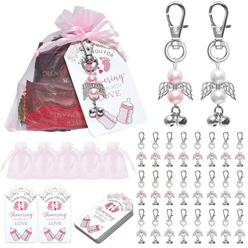 Faveur De Mariage Ensemble de 30 pièces Porte-clés Ange en Perles Pendentifs de baptême de Mariage Ensemble De Cadeau De Souvenir avec Sac-Cadeau Organza + Papier Kraft Dur Cover