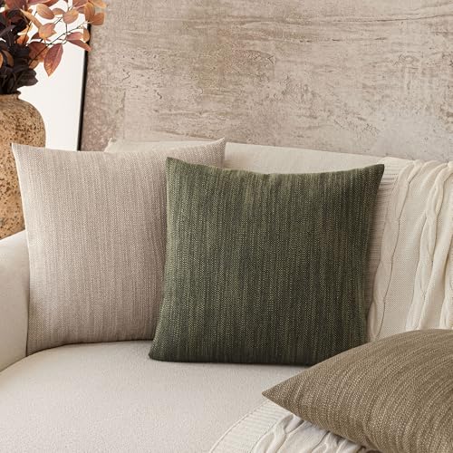 Image of Foindtower Set of 2 Decorative Textured Burlap Linen Throw Pillow Covers Farmhouse Boho Cushion Cover Solid Accent Pillowcase for Couch Sofa Bed Living Room Home Decor, 22x22 Inch,Dark Green