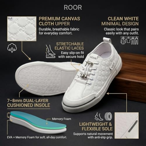 Image of Men's Black Canvas Sneakers - Stylish Casual Shoes with Non Tie Elastic Laces | 7mm Memory Foam & EVA Insole | Lightweight & Comfortable Everyday Footwear (Sizes 6-10)
