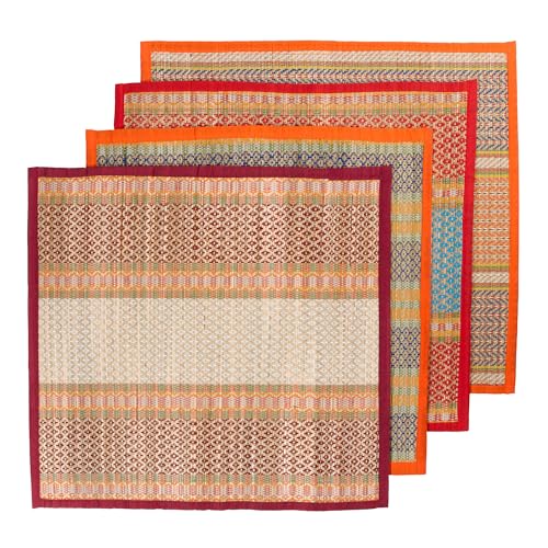 Image of CRAFT OF INDIA Handmade Korai Pai Kusha Grass Pooja Aasan Sitting Floor Mats (1.5X1.5 ft (4pcs Combo)