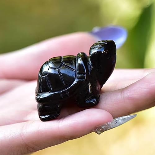 Miniatura 4 de Estatua de tortuga de cristal, figura de tortuga de obsidiana negra, escultura natural tallada a mano, escultura de animal coleccionable de
