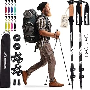 TrailBuddy Walking Poles - Pack of 2 Lightweight, Adjustable Trekking Poles for Hiking, Camping & Backpacking - Walking Sticks w/Cork Grip and Padded Strap