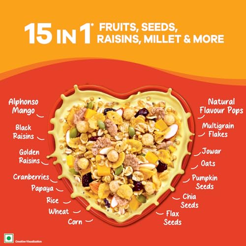 Image of Saffola Muesli Mango Crunch, with Real Alphonso Mango 400g | Limited Edition, with crunchy Flavour Pops | Breakfast Cereal (Pack of 3)