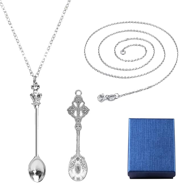 2PCS Spoon Necklace, Ket Spoon Necklace Silver Snuff Spoon Necklace Little Spoon Pendant Scoop Necklace Mini Ibiza Spoon Necklace Set spoon jewellery Hidden Snuff Spoon Necklace for Women Ladies Girls