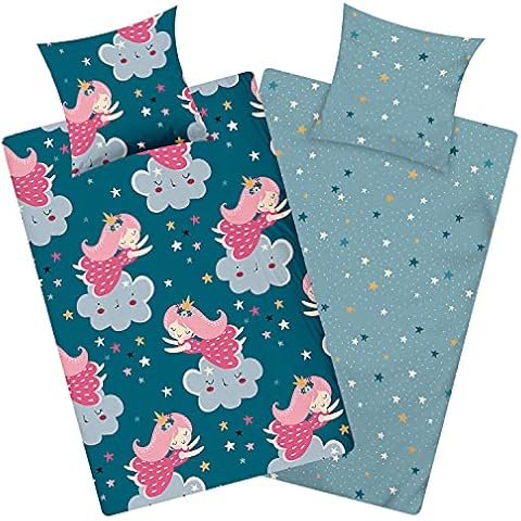 Aminata Kids Bed Linen Princess Design 135 x 200 cm Children's Girls Cotton Children's Bedding Set Cover