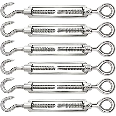6 Piezas Tensor Cable M6 Ajustable Acero Inoxidable 304 Cover