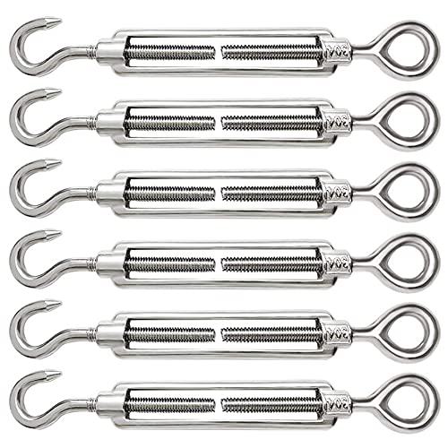 12 Pezzi M4 Tenditore, Tendicavo Filo Regolabile in Acciaio Inox 304 con Gancio e Tendifilo ad Occhiello, OC Tenditore per Funi Metalliche da Giardino, Recinzione, Tenda da Sole, Stendibiancheria