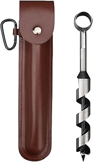 Survival Settlers Tool Bushcraft Hand Auger Wrench with Leather Case Wood Auger Drill Bit Manual Auger Drill Bit for Bushcrafting Hikers Camping Outdoor
