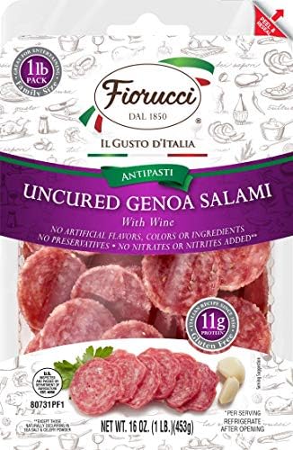 Fiorucci Charcuterie Genoa Salami, Family Size, Nitrite & Antibiotic Free, Uncured, 1 Pound, Pack of 1