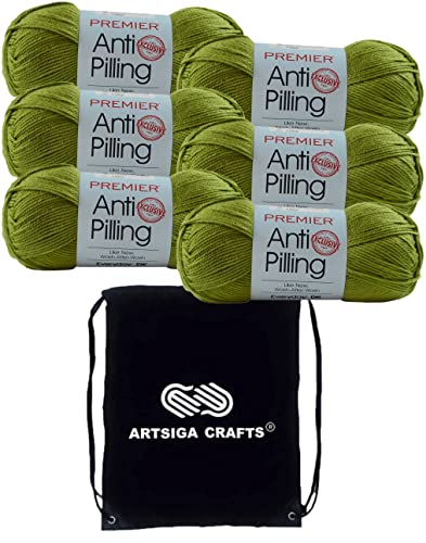 Image of Premier Yarns Anti-Pilling Everyday DK Solids Clover 1107-68 (6-Skeins-Same Dye Lot) DK Light Worsted #3 Anti-Pilling Acrylic Yarn for Crocheting and Knitting with Project Bag