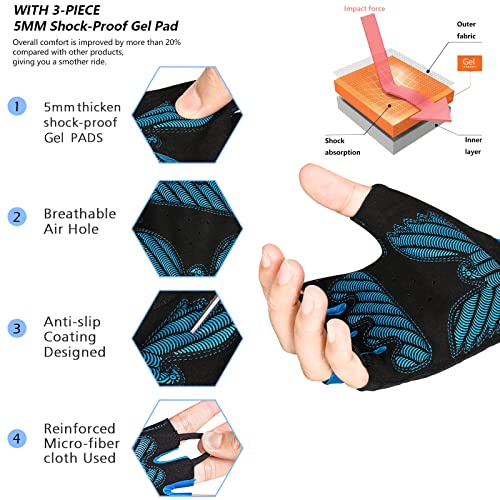 Moreok Cycling Gloves Bike Gloves For Men/Women-[5Mm Gel Pad] Biking Gloves Half Finger Road Bike Mtb Bicycle Gloves-Blue-128-L #TOP1