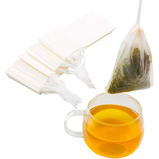 Tinkee Tea Filter Bags, Safe and Natural Material, Disposable Tea Infuser, Empty Tea Bag with Drawstring for Loose Leaf Tea, Set of 100(3.15 x 3.94 inch ) (White)