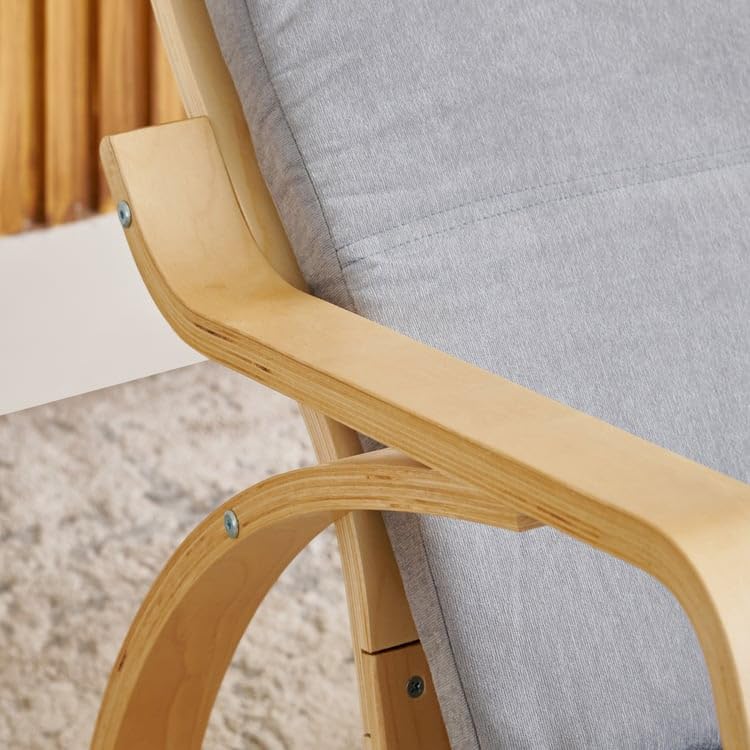 Image of Home Centre | Paulo Fabric Rocking Chair | Solid Wood | Grey | 1 Year Warranty