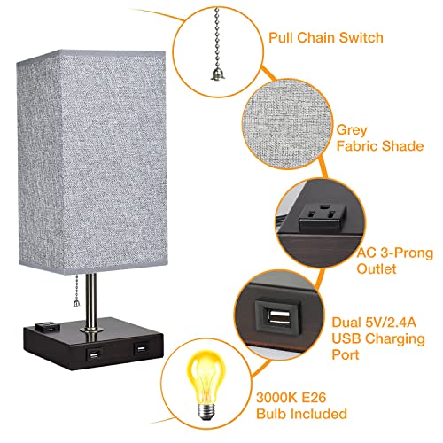 Depuley Usb Table Lamp For Bedroom, Minimalist Nightstand Table Lamp With Dual Usb Ports, Bedside Desk Lamps With Grey Fabric Shade Side Lamps For Living Room, Office, Kids Room, Study (Set Of 2) #TOP4