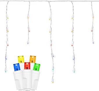 Novelty Lights Christmas LED Icicle Light Set, Multi, White Wire, 70 Light