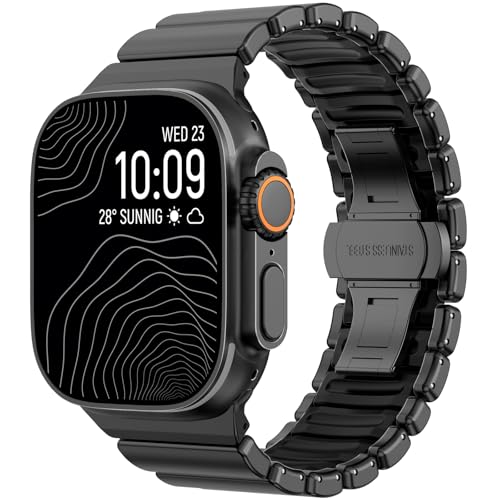 Image of CHANCHY Titanium Band Compatible with Apple Watch Ultra 3 /2 /1 Band 49mm 46mm 45mm 44mm 42mm, Luxury Band Titanium Silicone Dual-Layer Link for Men iWatch Series 11 10 9 8 7 6 5 4 SE