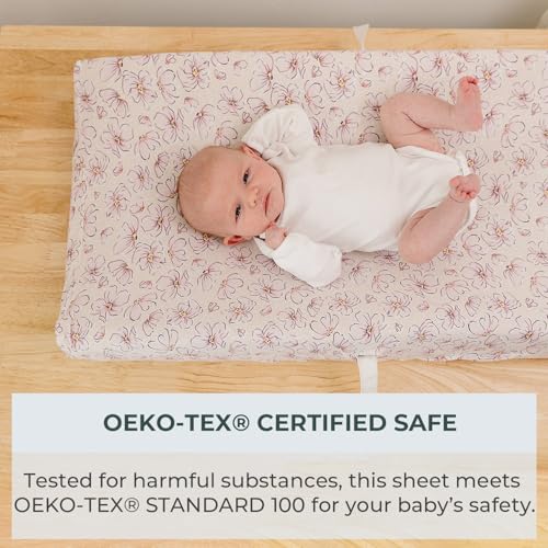 Image of Pobibaby 2 Pack Changing Pad Covers for Girls - Premium Cotton Blend Baby Diaper Changing Table Cover, Soft Breathable Girl Nursery Pad Sheets for Standard Pads 16x32 Newborn Bedding (Blossom)