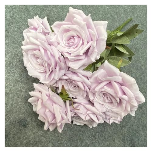 AOEGBY Flor Artificial 2PCS 9 Head Artificial Pink Rose Wedding Bridal Bouquet Photography Props Home Garden Decoration Garden Decoration Ornaments Paniculata Artificial(Diamond Purple)